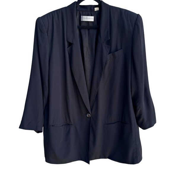 Elisabeth By Liz Claiborne Vintage Womens Black Single Button Blazer Jacket 18 - Picture 1 of 8